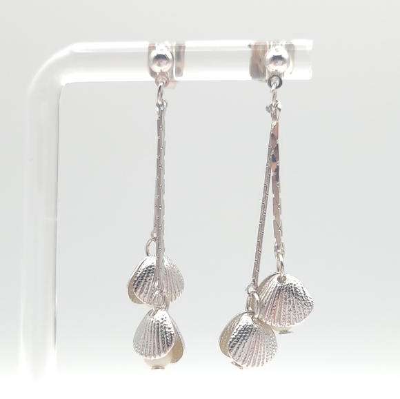 Silver Seashell Drop Earrings with Pearl | Dainty Beach Coastal Jewelry - Picture 7 of 9